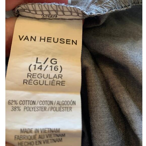 Van Heusen Mens Size Large Button Up Dress Shirt Grey Flex Slim Fit Wrinkle Free - Picture 4 of 5